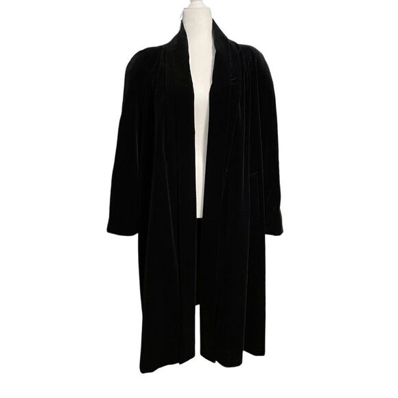 Vintage 80s Black Velvet Collections Overcoat Dress Coat Size Medium - Picture 3 of 8